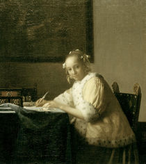 Vermeer, Briefschreiberin in Gelb von klassik art