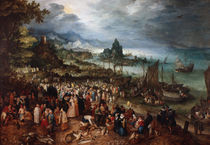 Jan Bruegel d.Ae., Seehafen mit Predigt by klassik art