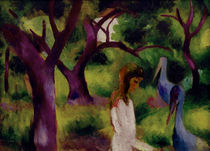 August Macke, Maedchen mit blauen Voegeln by klassik art