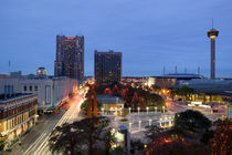 Buildings lit up at dusk, San Antonio, Texas, USA by Panoramic Images
