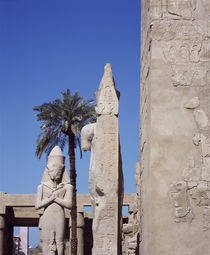 Statues and hieroglyphics at an archaeological site by Panoramic Images