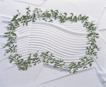 Garland on green vine looped on white textured plaster background by Panoramic Images