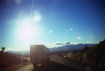 Semi-truck moving on the road, Interstate 40, Mohave County, Arizona, USA by Panoramic Images