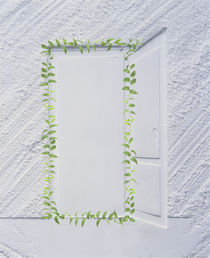 White plaster frame with an open door  by Panoramic Images