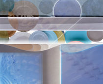 Abstract with white pole surrounded by watery blue and bubbles by Panoramic Images