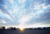 Semi-trucks parked on the road, Moriarty, Torrance County, New Mexico, USA by Panoramic Images