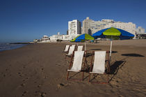 Deck chairs on the beach, Playa Brava, Punta Del Este, Maldonado, Uruguay by Panoramic Images
