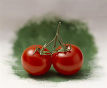 Two red tomatoes side by side on selective focus green von Panoramic Images