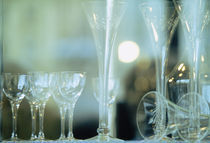 Close-up of wine glasses and champagne flutes, La Scene, Prague, Czech Republic by Panoramic Images