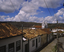 High angle view of houses along a cobblestone street by Panoramic Images