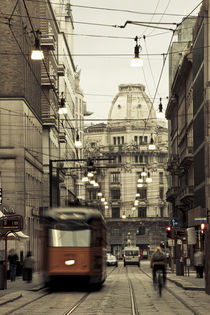 Tram on a street, Piazza Del Duomo, Milan, Lombardy, Italy von Panoramic Images