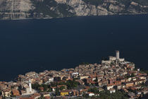 Aerial view of a town and Castello Scaligero viewed from Monte Baldo by Panoramic Images