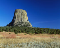 Devils' Tower, blue sky, Devils' Tower National Monument, Wyoming, USA. by Panoramic Images
