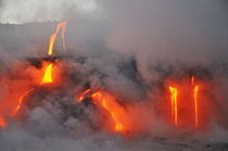 Steam rising off lava flowing into ocean, Kilauea Volcano, Hawaii Islands, United States by Sami Sarkis Photography