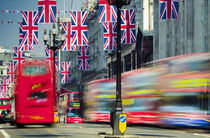 UK. London. Regent Street. Union Jack decorations for Royal Wedding. by Alan Copson