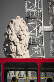 London, South Bank/County Hall Lion, London Eye and London Bus by Alan Copson