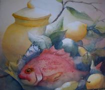 Stillleben mit Fisch und Zitrone von Stefanie Ihlefeldt