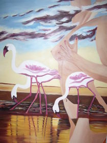 Frau mit Flamingos by Hannelore Pritzl