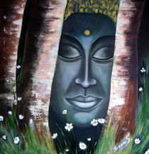 Waldbuddha Ölmalerei auf Leinwand von Irena Scholz