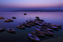 Boats in Morning Blue Hour - Varanasi, India by Soumen Nath
