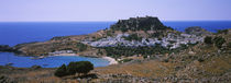 High angle view of a town, Acropolis, Lindos, Rhodes, Greece by Panoramic Images