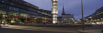 Buildings in a city lit up at dusk, Sergels Torg, Stockholm, Sweden von Panoramic Images