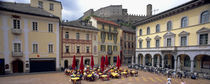 High angle view of a sidewalk cafe, Town Center, Bellinzona, Ticino, Switzerland von Panoramic Images