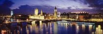 Buildings lit up at dusk, Big Ben, Houses Of Parliament, London, England von Panoramic Images