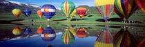 Reflection Of Hot Air Balloons On Water, Colorado, USA von Panoramic Images