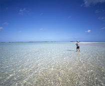 Rear view of a man fishing in the ocean, Tuamotu Archipelago, French Polynesia by Panoramic Images