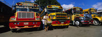 Buses Parked In A Row At A Bus Station, Antigua, Guatemala von Panoramic Images