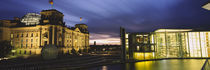 Buildings lit up at night, The Reichstag, Spree River, Berlin, Germany by Panoramic Images