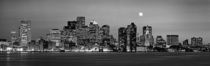 Boston, Panoramic view of a city skyline at night (Black And White) by Panoramic Images