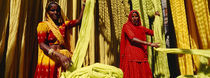 Portrait of two mature women working in a textile industry, Rajasthan, India by Panoramic Images