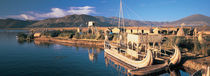 Reed Boats at the lakeside, Lake Titicaca, Floating Island, Peru von Panoramic Images