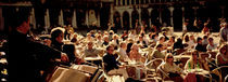 Tourists Listening To A Violinist At A Sidewalk Cafe, Venice, Italy by Panoramic Images