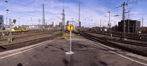 Signpost at a railroad station, Stuttgart, Baden-Württemberg, Germany von Panoramic Images