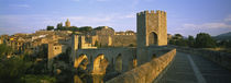 Footbridge across a river in front of a city, Besalu, Catalonia, Spain by Panoramic Images