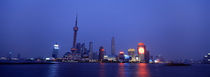Buildings at the waterfront lit up at dusk, Pudong, Shanghai, China von Panoramic Images
