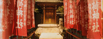 Entrance of a shrine lined with flags, Tokyo Prefecture, Japan von Panoramic Images