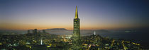 Buildings lit up at dusk, Transamerica Pyramid, San Francisco, California, USA by Panoramic Images