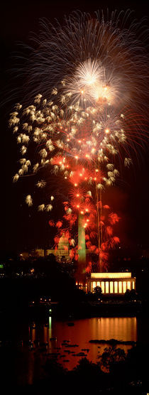 USA, Washington DC, Fireworks over Lincoln Memorial by Panoramic Images