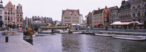 Tour boats docked at a harbor, Leie River, Graslei, Ghent, Belgium von Panoramic Images