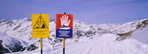 Avalanche Warning signs on a ski slope, Rendl, St. Anton, Austria by Panoramic Images