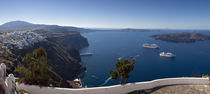 Cruise ships in the sea, Fira, Santorini, Cyclades Islands, Greece by Panoramic Images