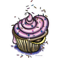 Whimsical Cartoon Cupcake by Julie Ann Stricklin by Julie Ann  Stricklin