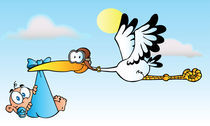 Cartoon Stork Delivering A Baby Boy  von hittoon