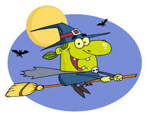 Wicked Halloween Witch Flying By Bats And A Full Moon On A Broom Stick  von hittoon