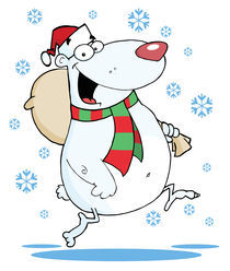 Cartoon Christmas Bear Runs With Bag  von hittoon