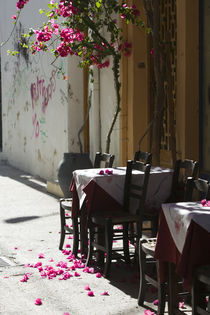 Cafe Table & Pink Flowers von Danita Delimont